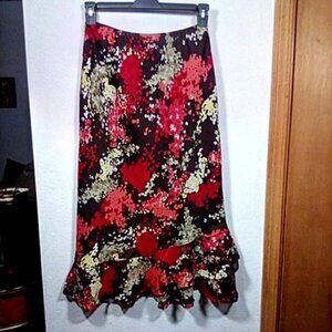 CATO Brown Floral Double Ruffle Hem Maxi Skirt Fully Lined Size Small